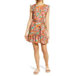 MARINE LAYER Laney Side Tie Ruffle Minidress Vintage Floral Multicolor Women's S